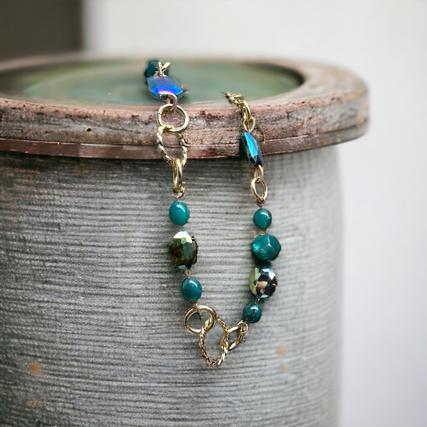 Collana lunga in pietre ottanio